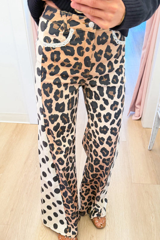 Leopard And Polka Dot Wide Leg Pants