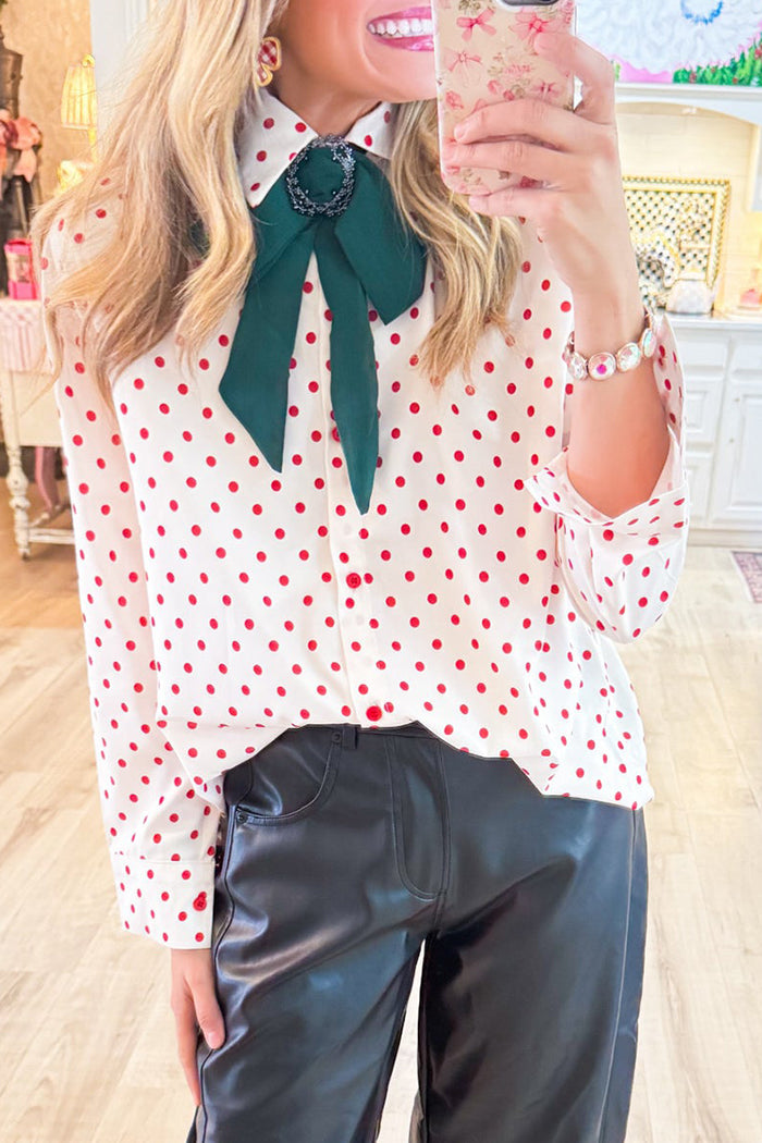 Casual Red Polka Dot Long Sleeve Top