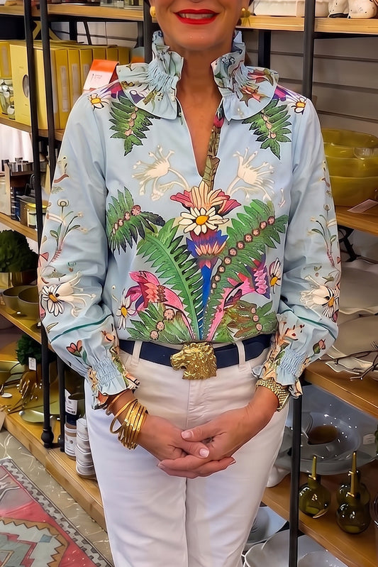 Floral Ruffle Collar Long Sleeve Top
