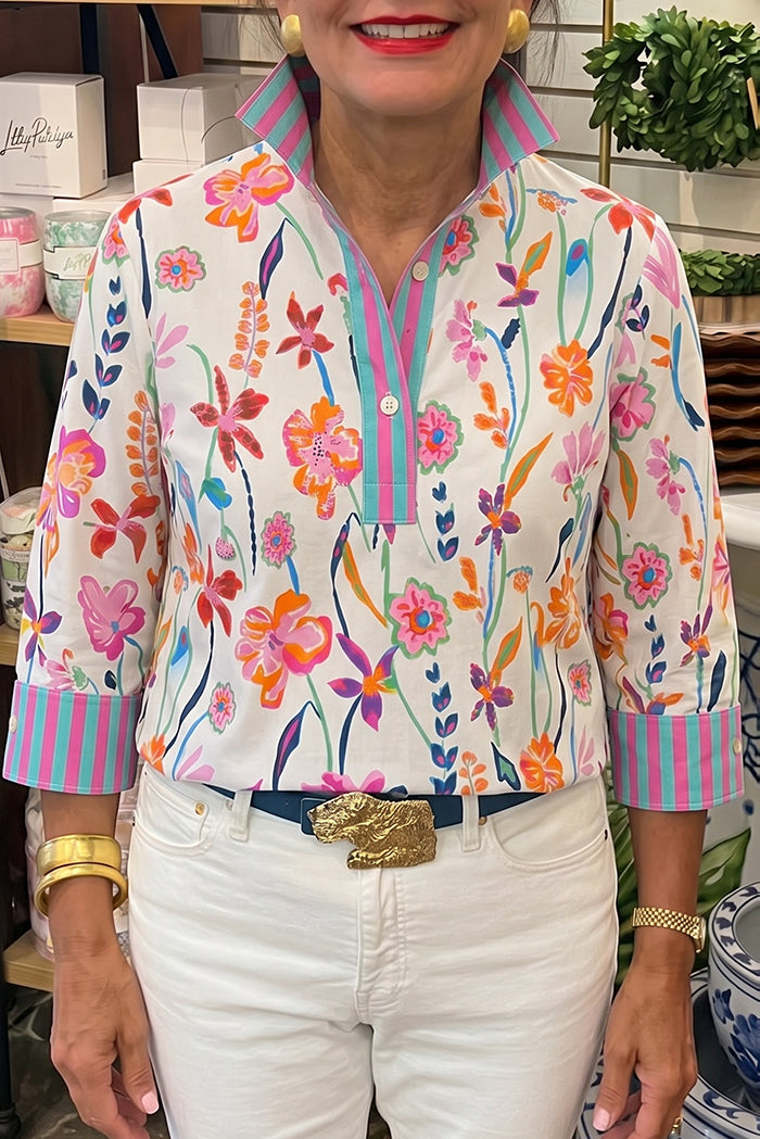 Wildflower Cuff Trim Popover Top