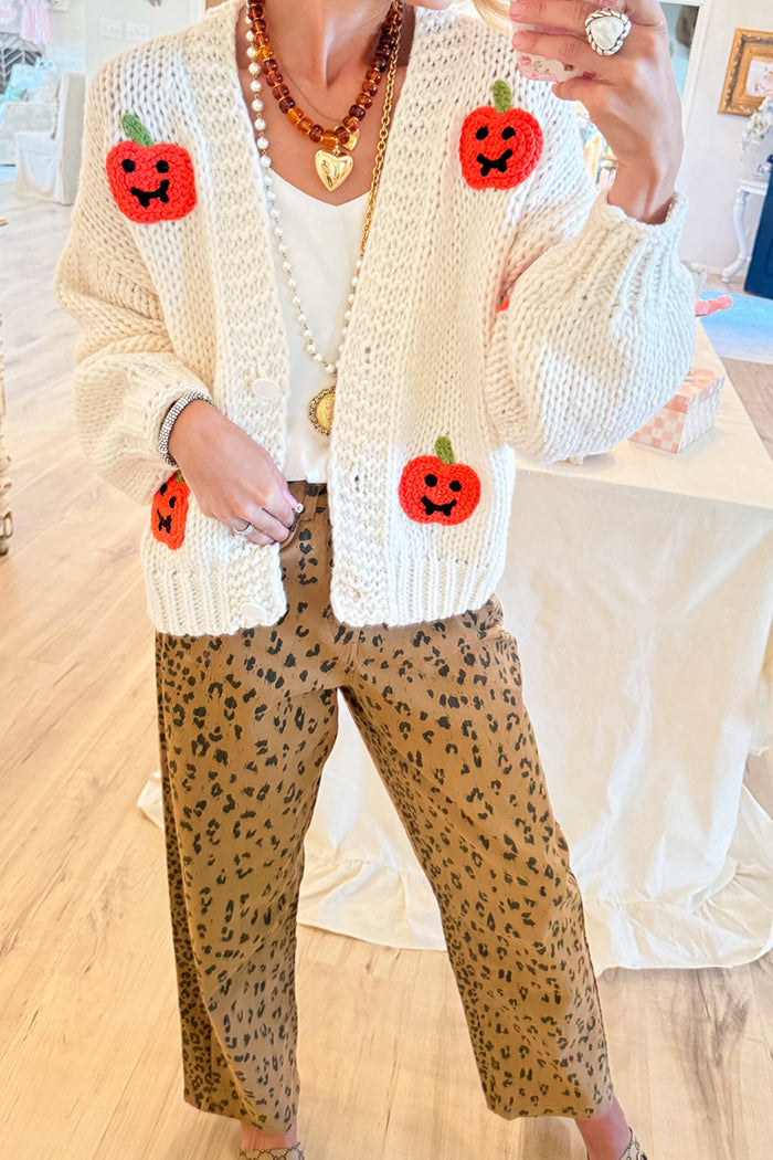 Camel Leopard Print Wide Leg Pants