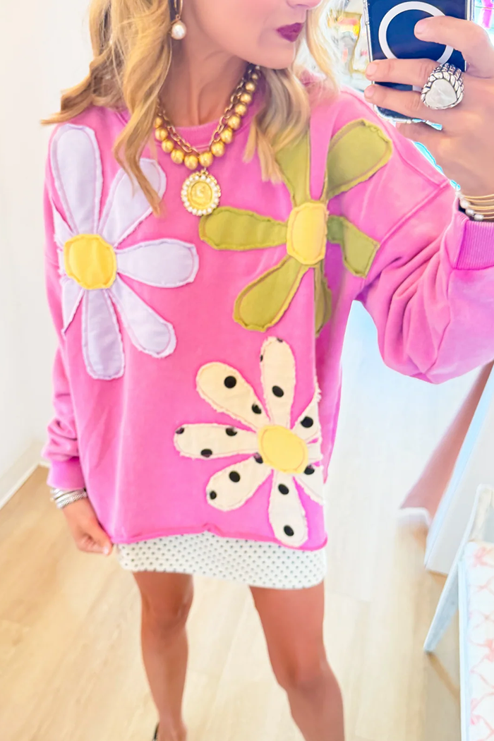 Pink Floral Patchwork Pullover