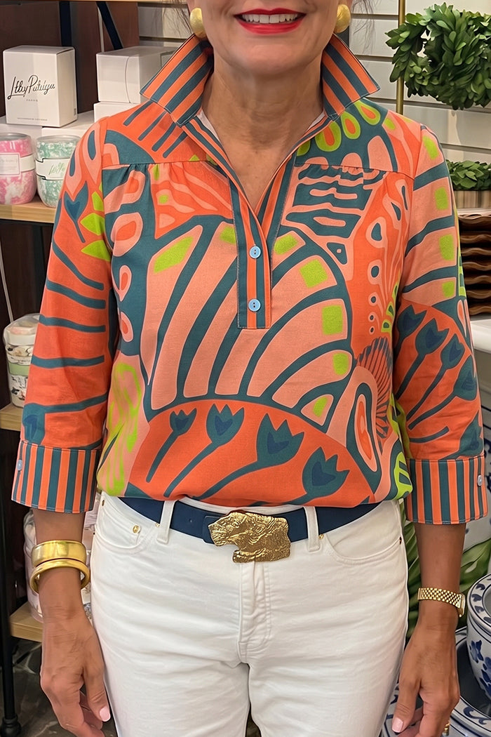 Abstract Flora Cuff Trim Popover Top