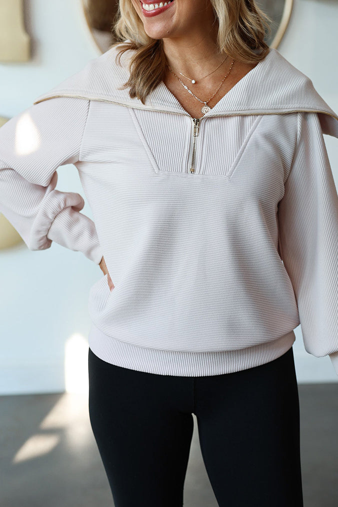 Oversized Collar Quarter Zip Top