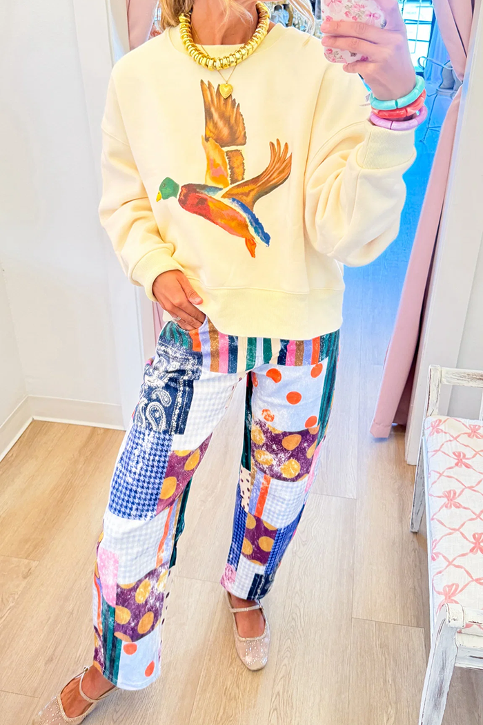 Multicolor Patchwork Barrel Cropped Jeans
