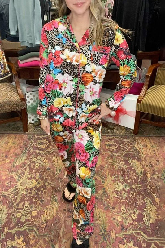 Floral Leopard Pajama Set