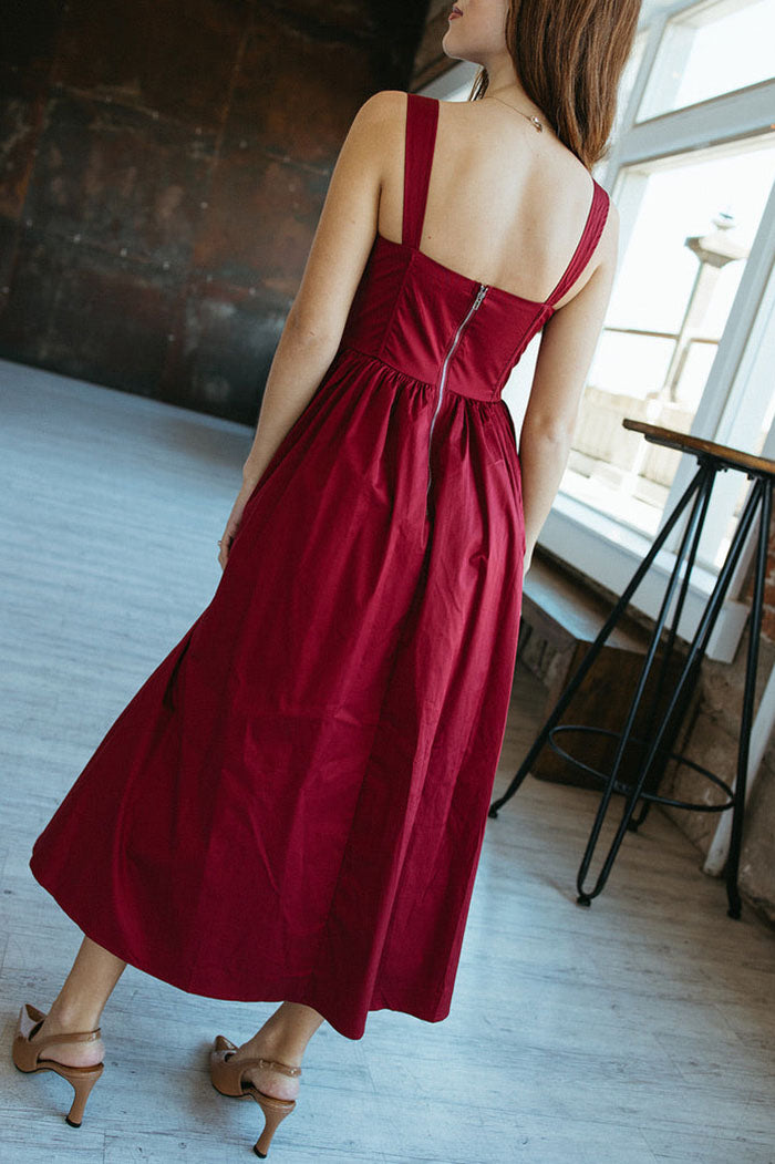 Solid Sleeveless Corset Slit Dress