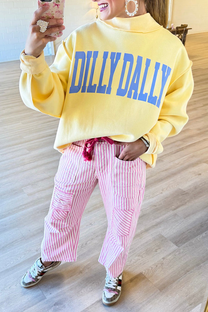 Oversized Mock Neck Long-Sleeve Graphic Sweatshirt