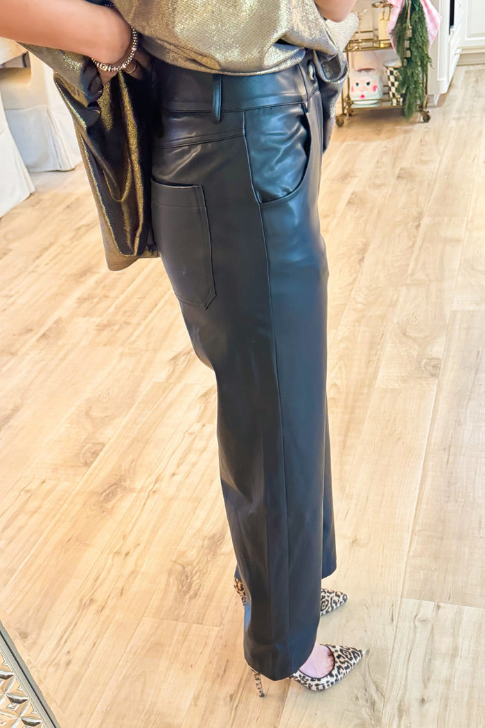 Faux Leather Wide Leg Pants