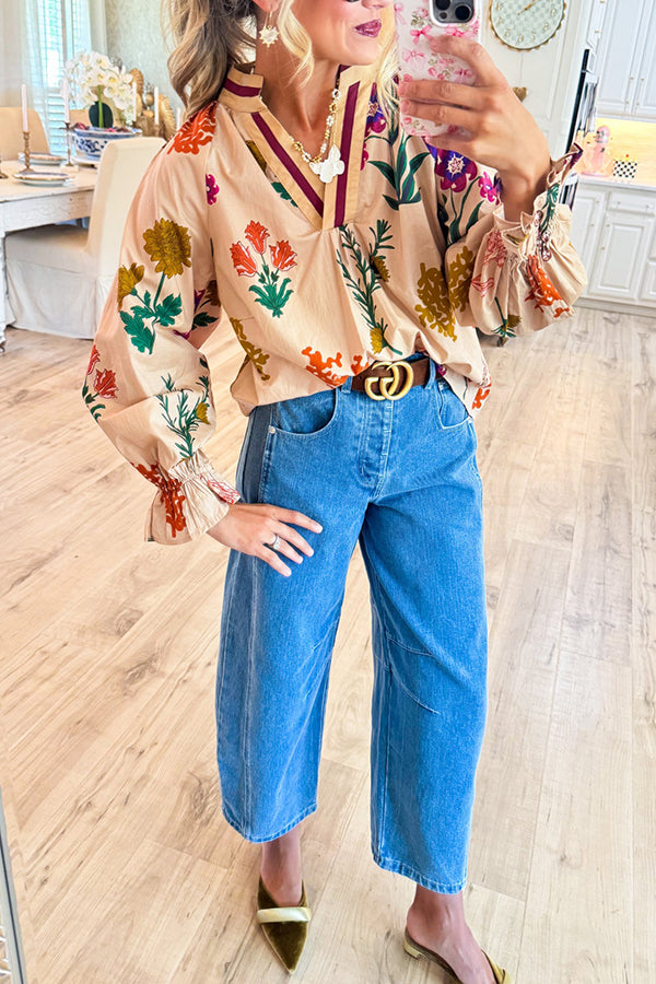 Casual Mix Floral V-Neck Top