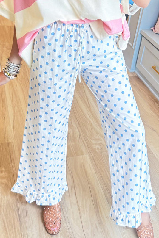 Light Blue Polka Ruffle Hem Lounge Pants