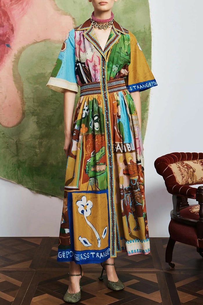 Casual Abstract Print Midi Dress
