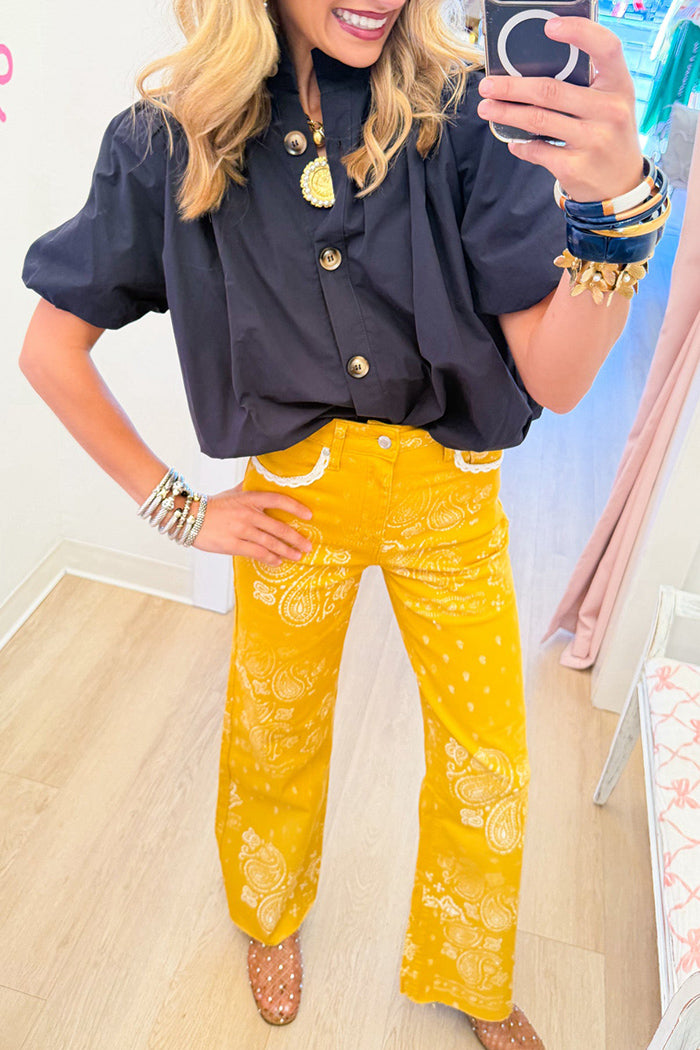 Black Puff Sleeve Bubble Hem Top