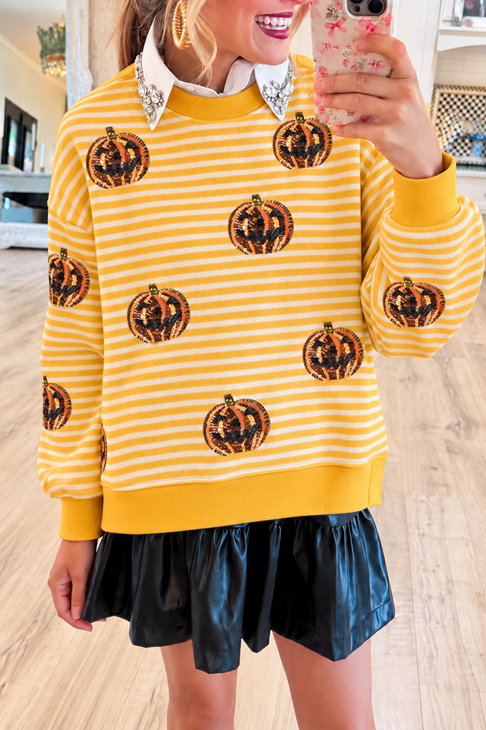 Stripe Sequin Pumpkin Sweatshirt