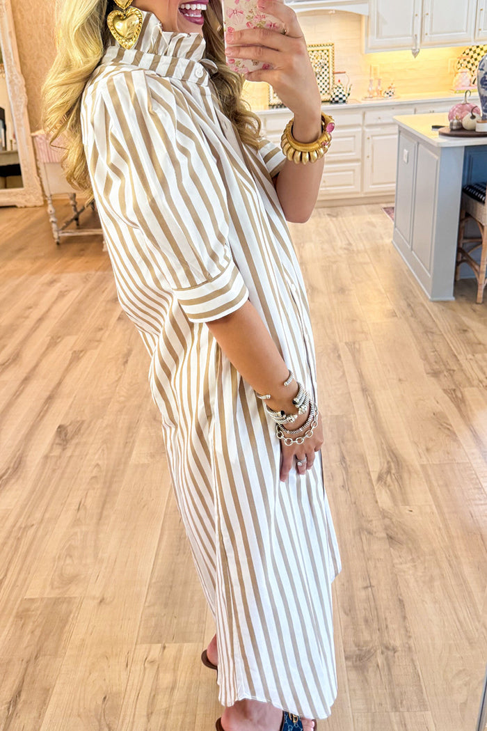 Stripe Ruffle Collar Pockets Dress