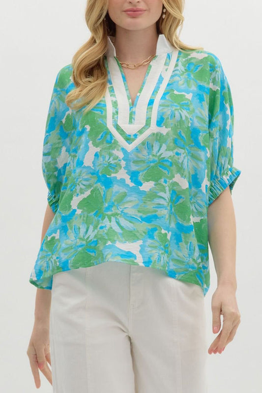 Watercolor Print Doleman Sleeve Top