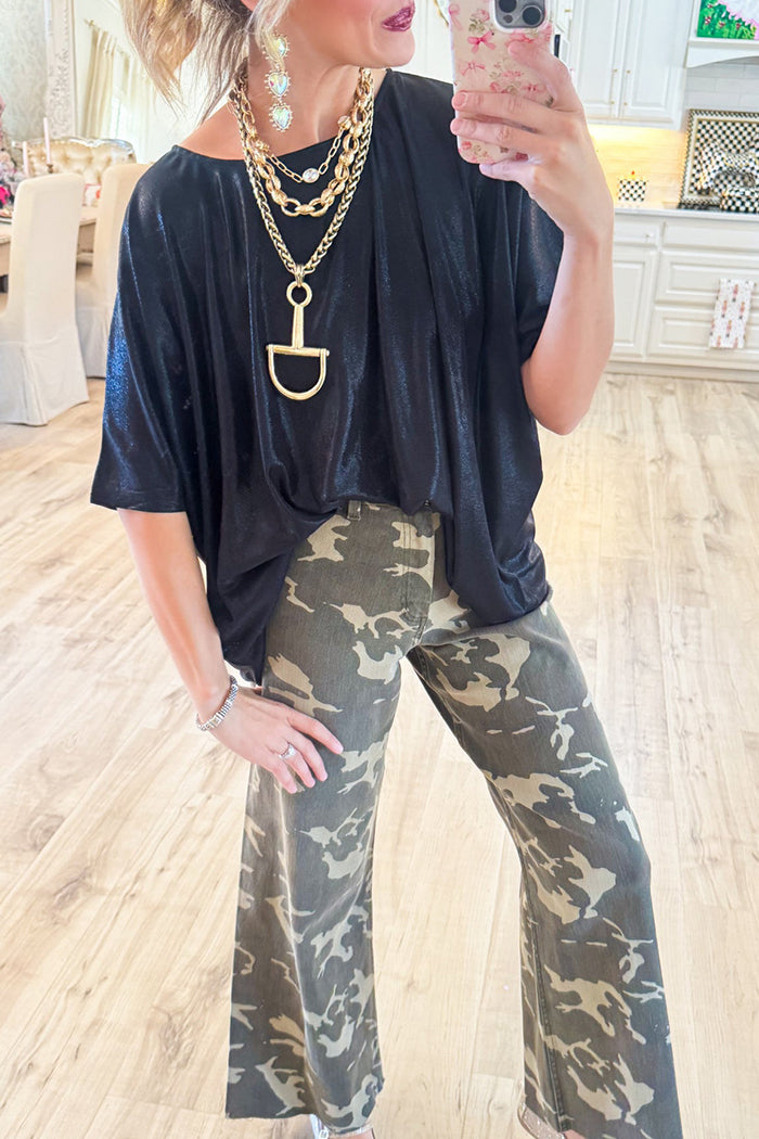 Black Oversized Metallic Top