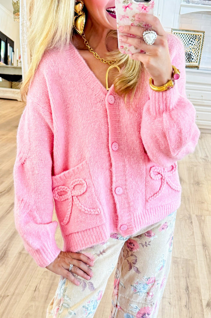 Pink Braided Bow Caridgan