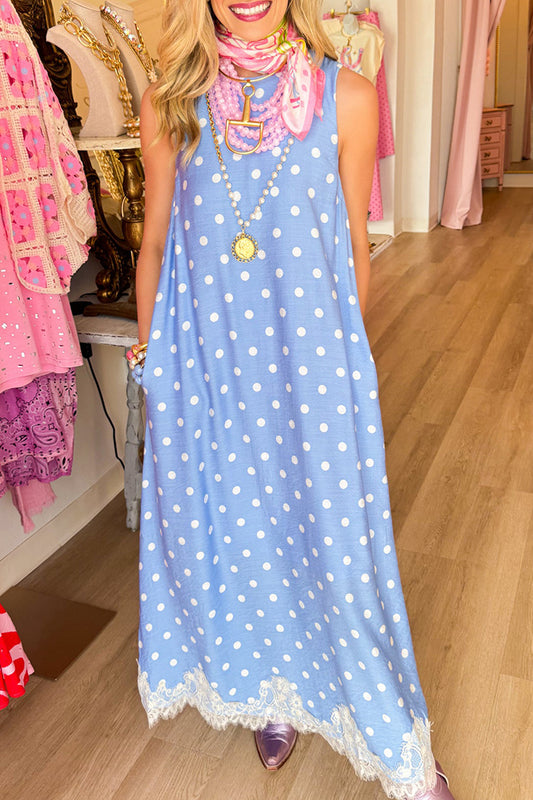 Polka Dot Lace Hem Midi Dress