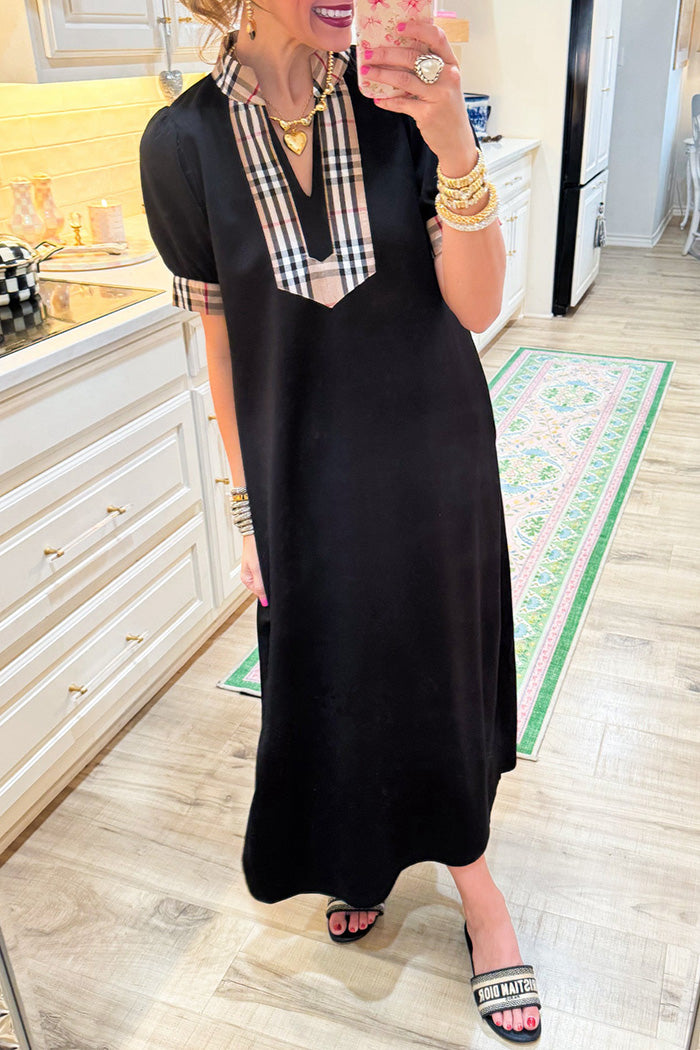 Collar Patch Short Sleeve Dress