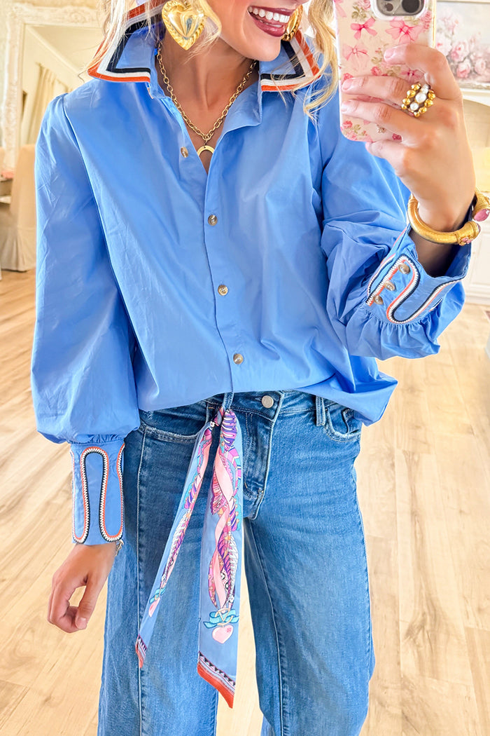 Embroidered Accent Button Top