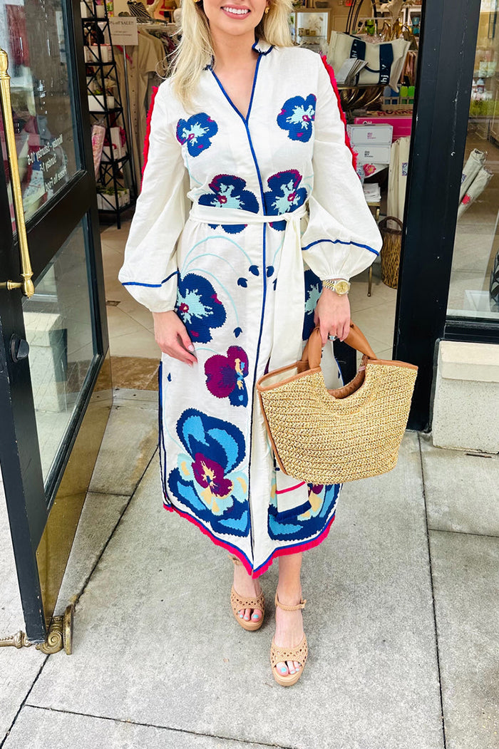 Floral Print Tie-Waist Maxi Shirt Dress