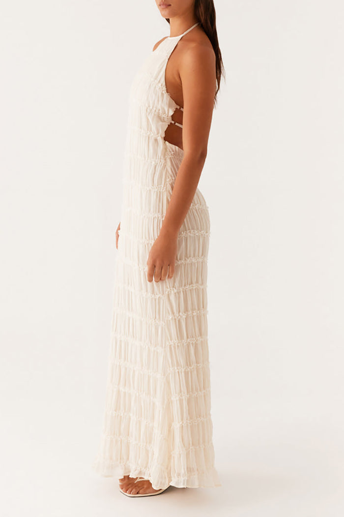 Tiered Halter Backless Maxi Dress