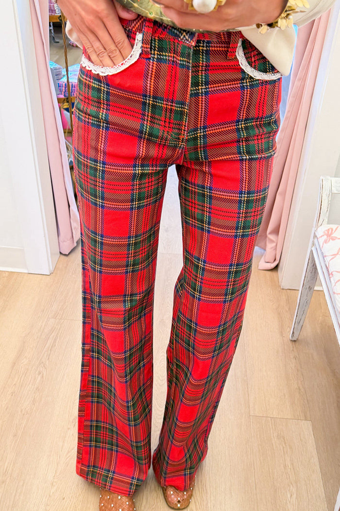 Red Plaid Wide Leg Pants
