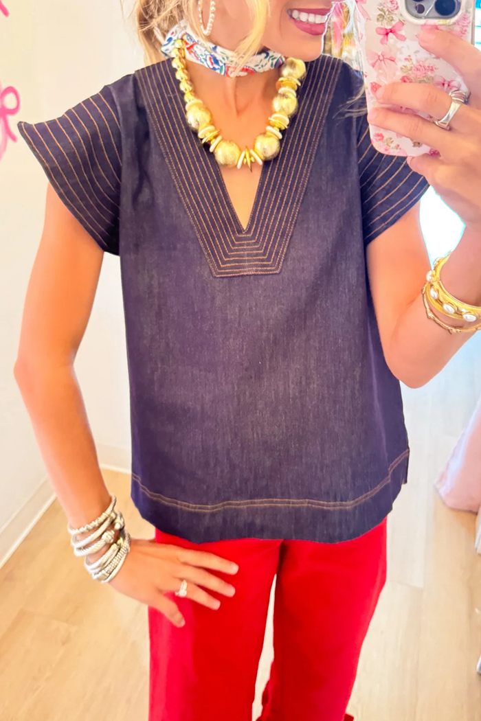 Denim Flutter Sleeve Top