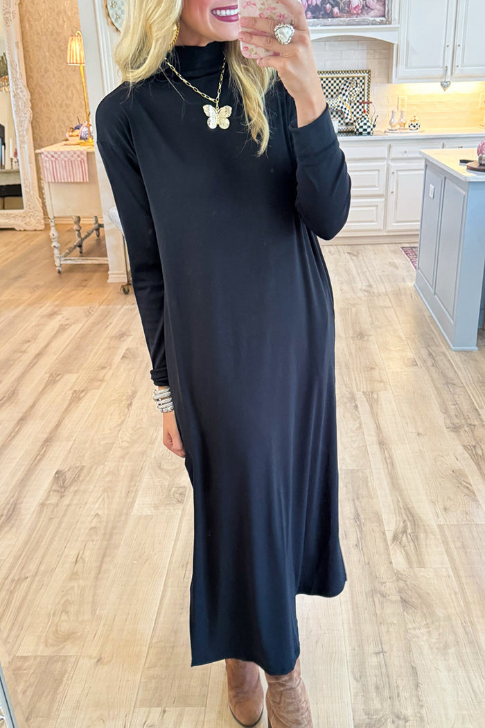 Long Sleeve Mock Neck Midi Dress