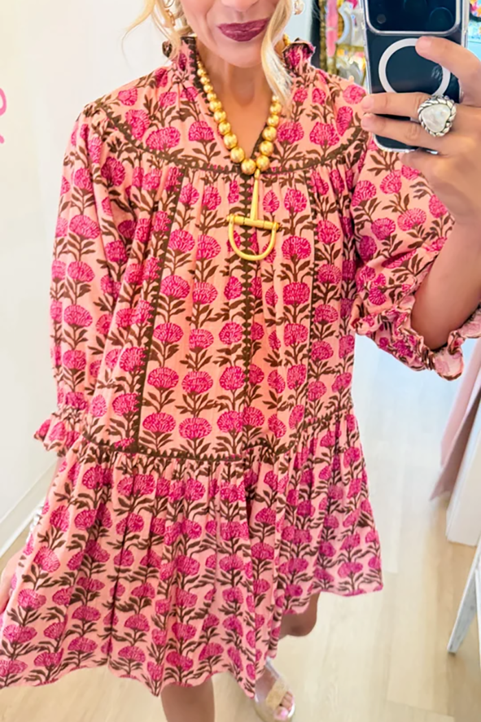 Rose Floral Ruffle Sleeve Dress