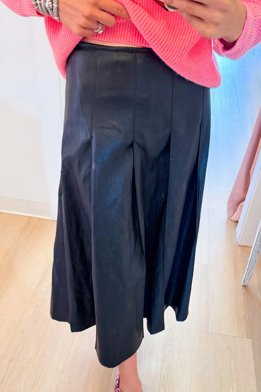 Black Pleated Leather Skirt