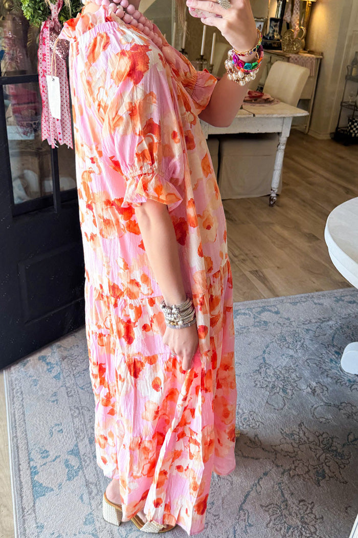 Flowy Pink Floral Print Midi Dress