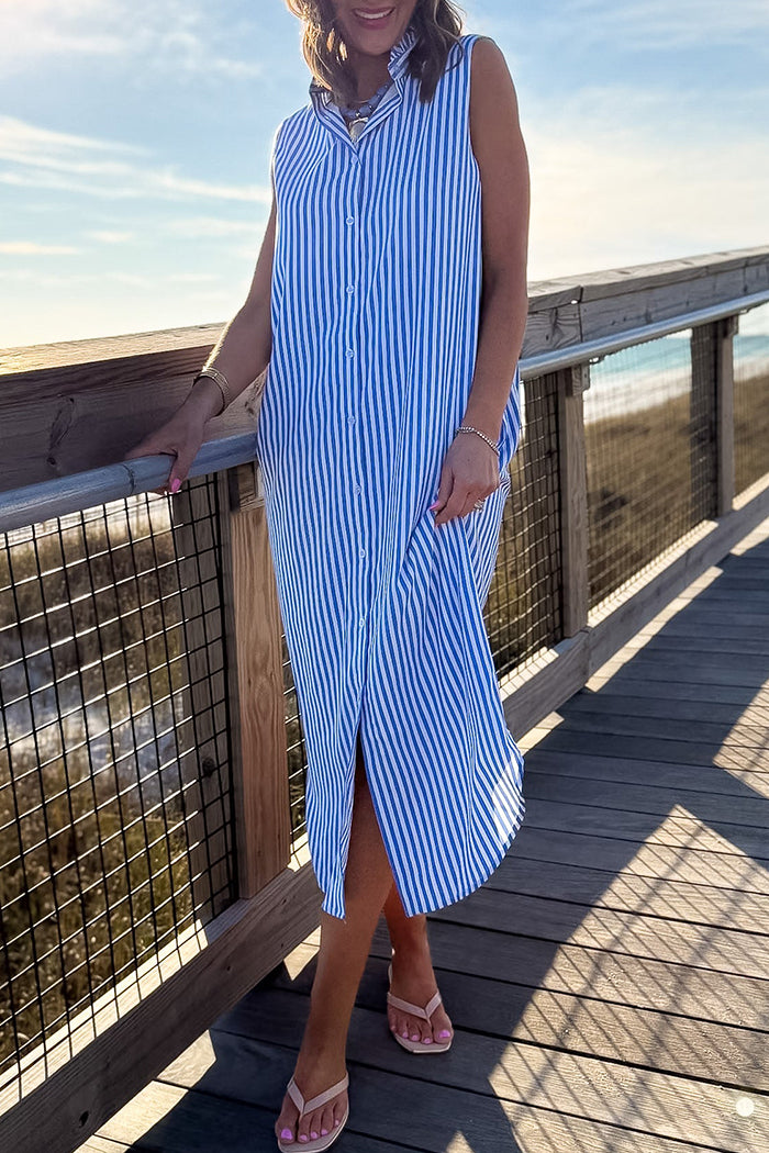 Sleeveless Stripe Shirt Dress