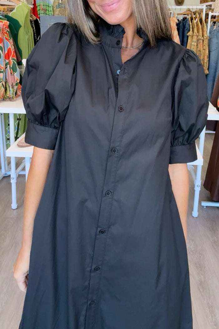 Ruffle Neck Maxi Shirt Dress