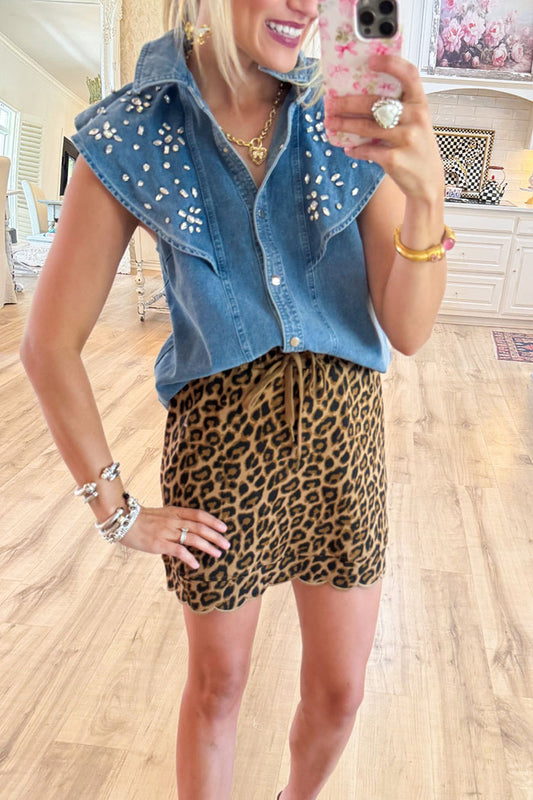 Rhinestone Embellished Denim Top