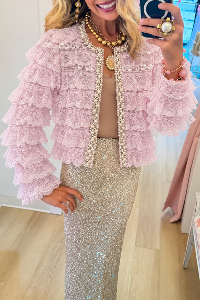 Pearl Trim Lace Cropped Jacket