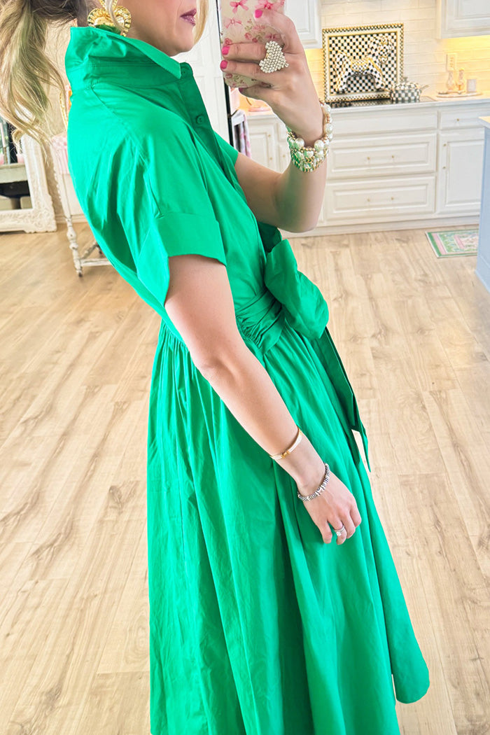 Button Up Bow Midi Dress