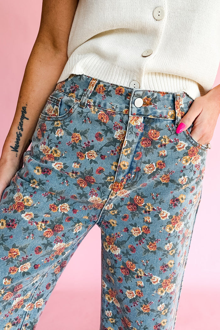 Floral Wide Leg Denim Pants