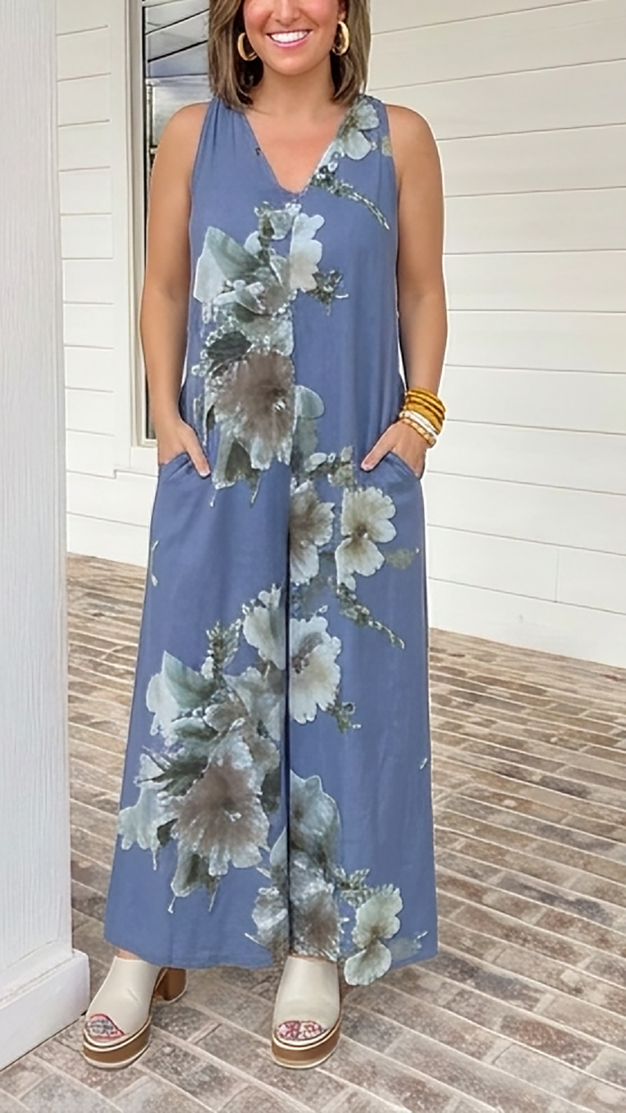 Casual Cotton-Linen Pocket Jumpsuit