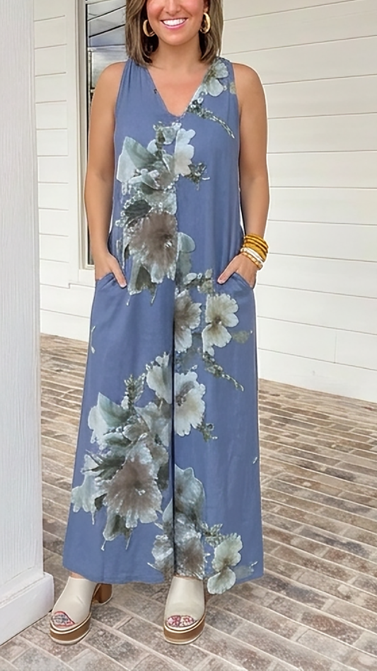 Casual Cotton-Linen Pocket Jumpsuit