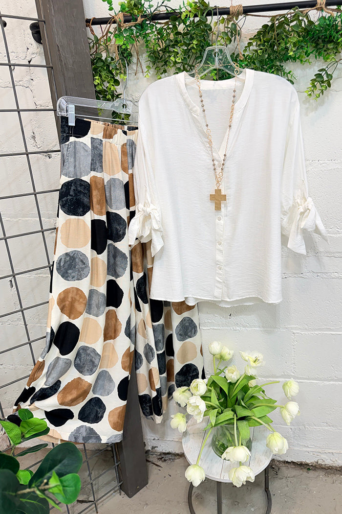 Tie Cuff Top & Polka Dot Pants Set