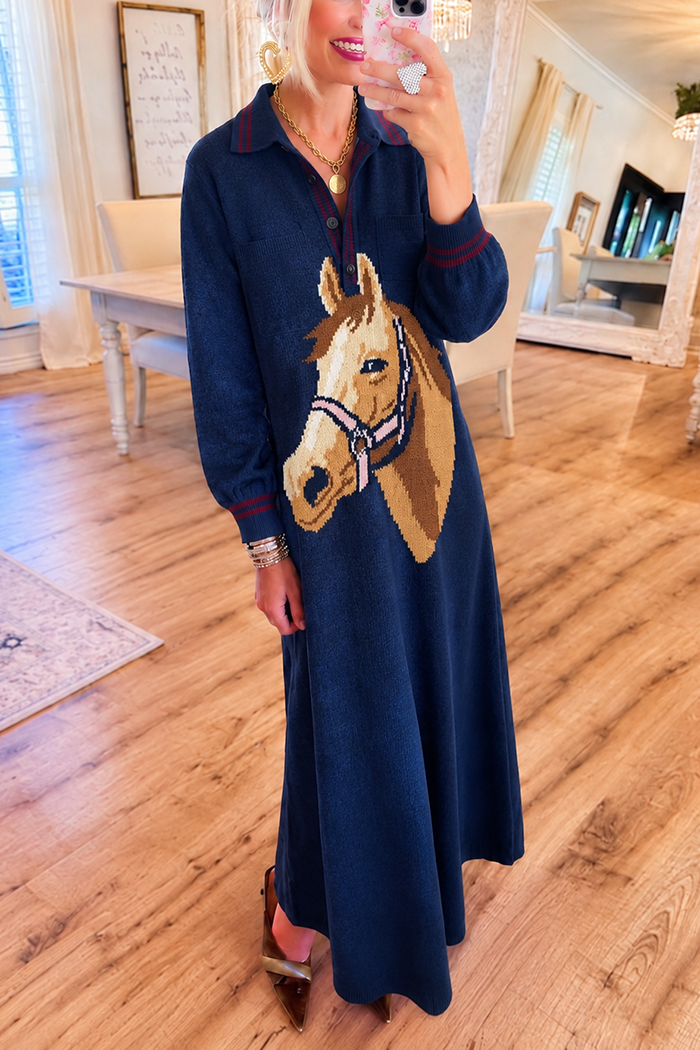 Big Horse Graphic Pocket Knit Maxi Dress