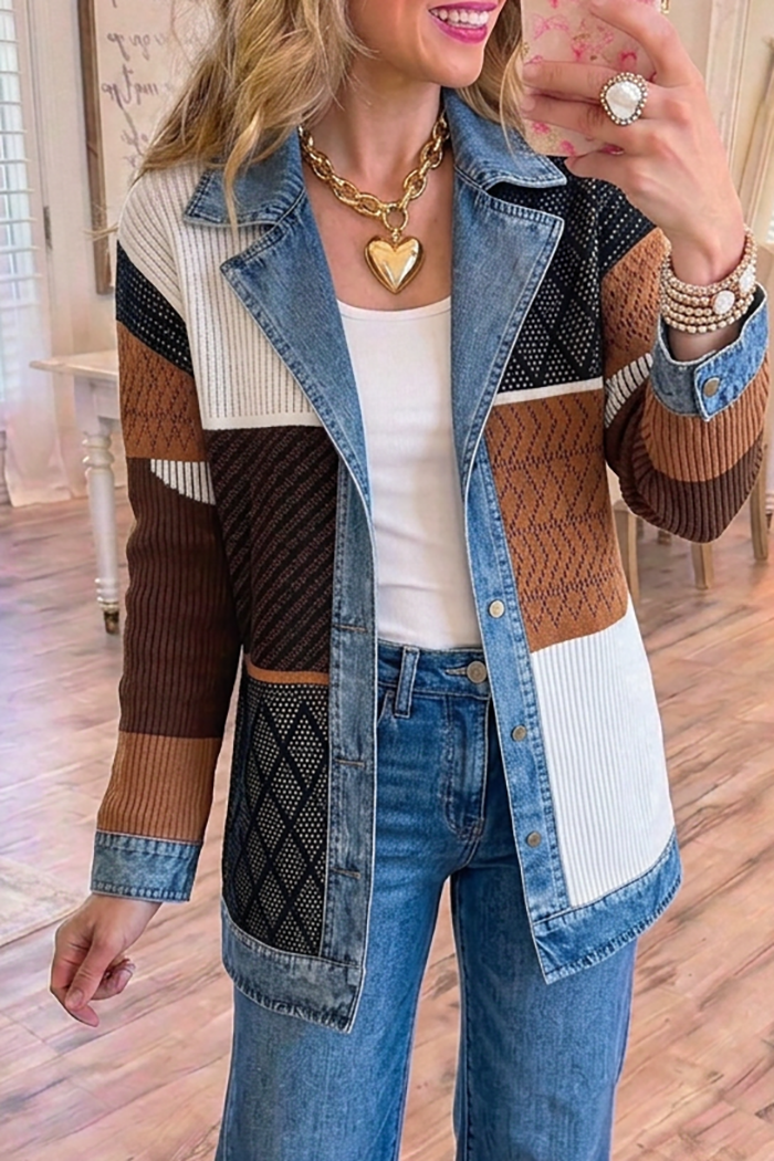 Color Block Knit Denim Jacket