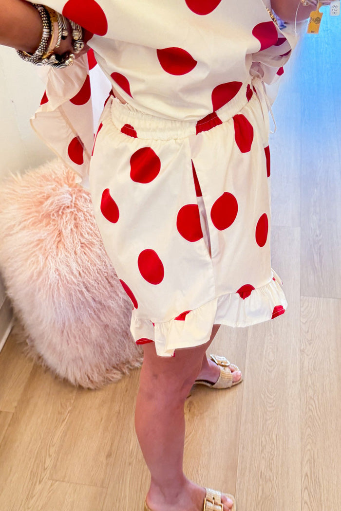 Red Polka Dot Ruffle Hem Short Set