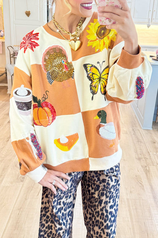 Color Block Sequin Fall Sweatshirt