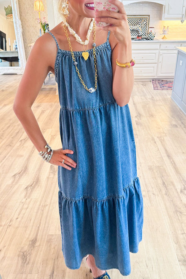 Denim Tiered Maxi Dress
