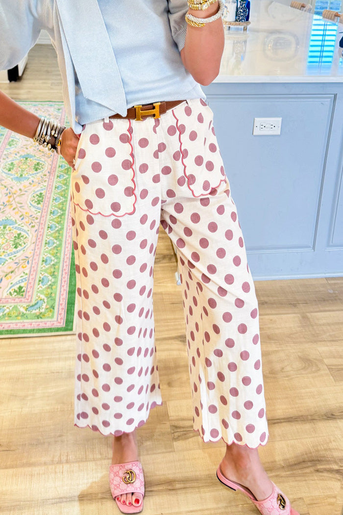 Polka Dot Patch Pocket Wide Leg Pants