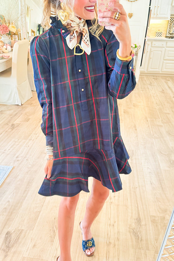 Multi Plaid Ruffle Collar Dress
