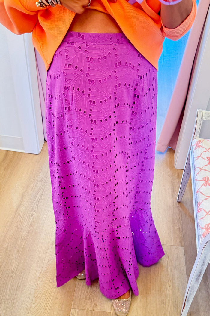 Purple Eyelet Maxi Skirt